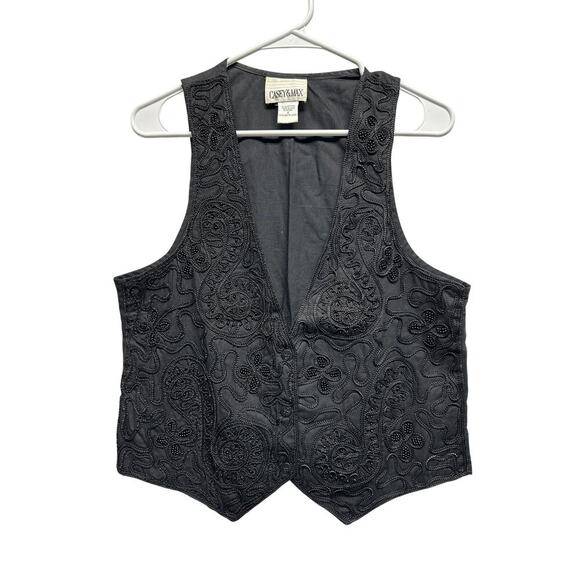 Casey & Max Jackets & Blazers - Vintage Casey & Max Black Beaded Vest Boho‎ Festival Y2K Size S 100% Cotton